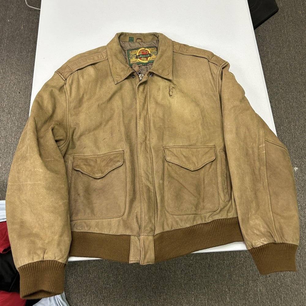 Cayenne Leather Bomber Jacket Mens L Tan Distressed A-2 Style Aviator Flight